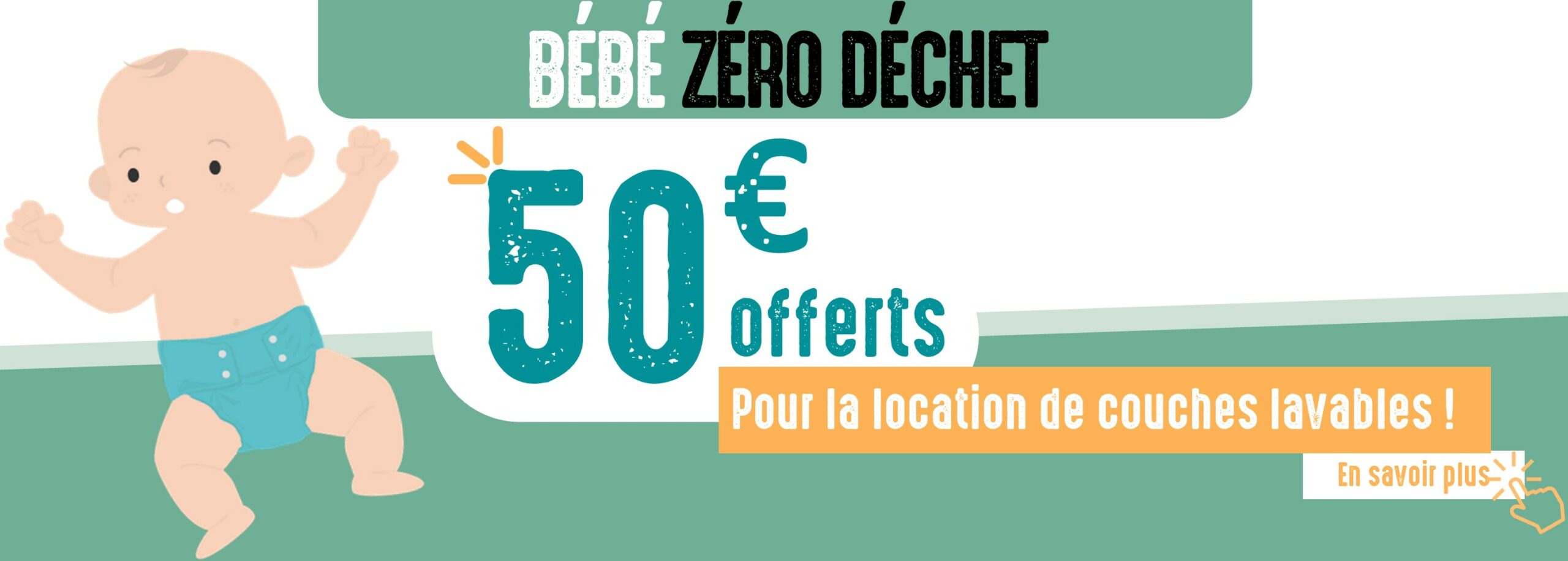 Image présentant un poupon avec une offre de 50 euros pour la location de couches lavables